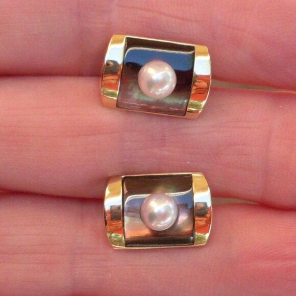 Mikimoto Pearl & MOP Cufflinks - 18K YG - Original Gift Box - Looks New - Picture 5 of 12